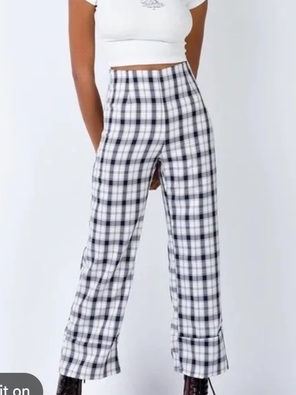 Princess Polly Women's High Rise Rolled‎ Cuff Hem Euros Pants Black/White